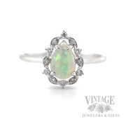Bezeled Halo Opal 14k White Gold Ring Detailed View