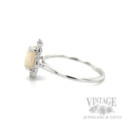 Bezeled Halo Opal 14k White Gold Ring Side View