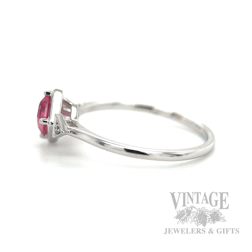Solitaire Pink Tourmaline Diamond Accented 14k White Gold Ring Side View