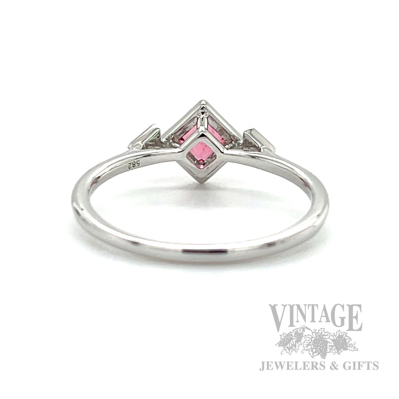 Solitaire Pink Tourmaline Diamond Accented 14k White Gold Ring Back/Interior View