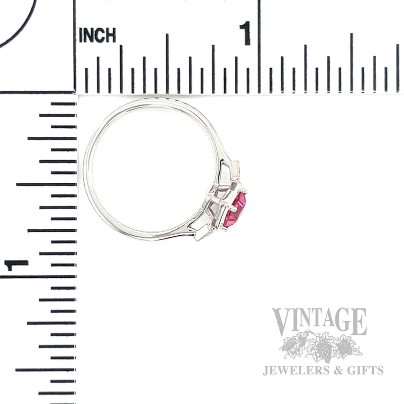 Solitaire Pink Tourmaline Diamond Accented 14k White Gold Ring Scale View