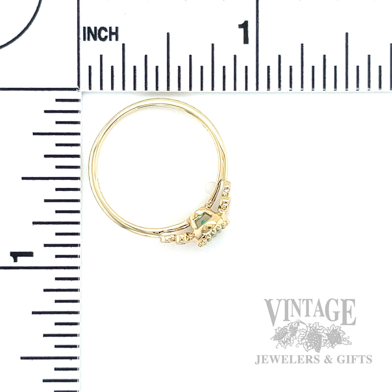 Milgrain Bezeled Emerald Diamond Accented 14k Gold Ring Scale View