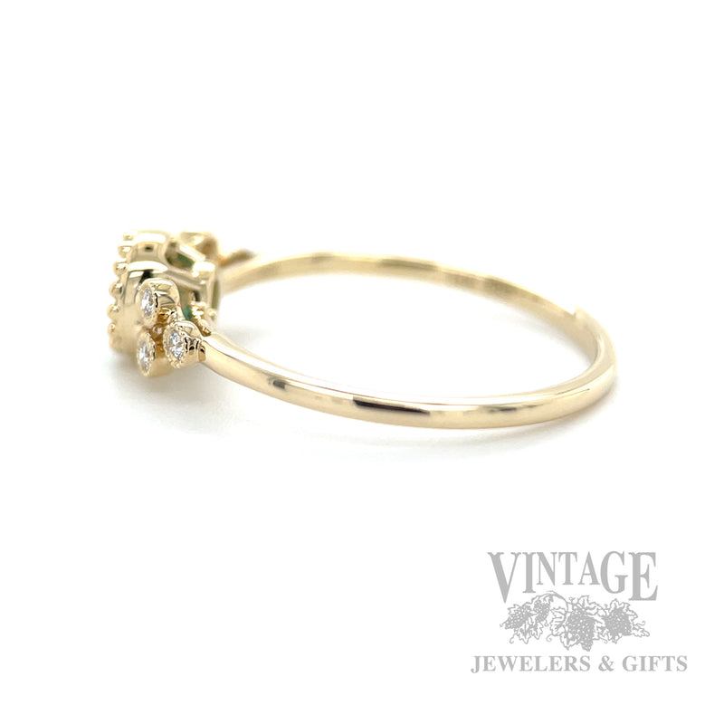 Milgrain Bezeled Emerald Diamond Accented 14k Gold Ring Scale View
