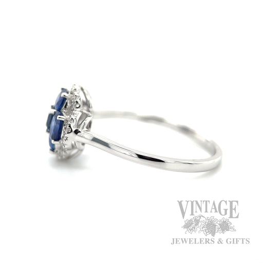 Clover Halo Blue Sapphire Diamond Accented 14k White Gold Ring Side View