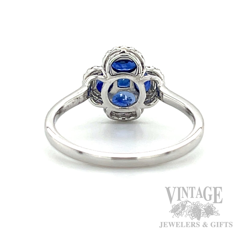 Clover Halo Blue Sapphire Diamond Accented 14k White Gold Ring Back/Interior View