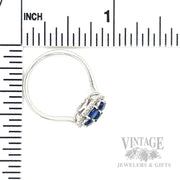 Clover Halo Blue Sapphire Diamond Accented 14k White Gold Ring Scale View