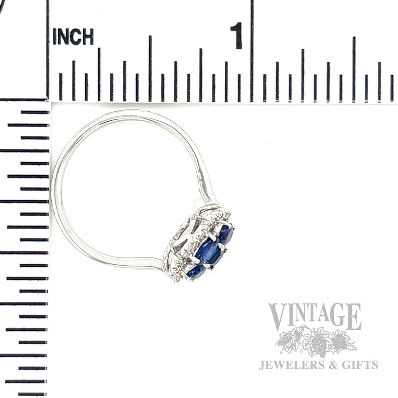 Clover Halo Blue Sapphire Diamond Accented 14k White Gold Ring Scale View
