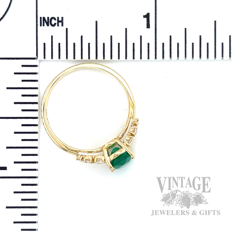 Solitaire Emerald Diamond Accented 14k Gold Ring Scale View