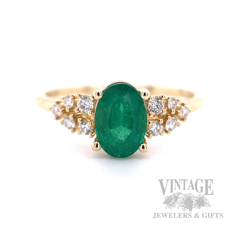 Solitaire Emerald Diamond Accented 14k Gold Ring Detailed View
