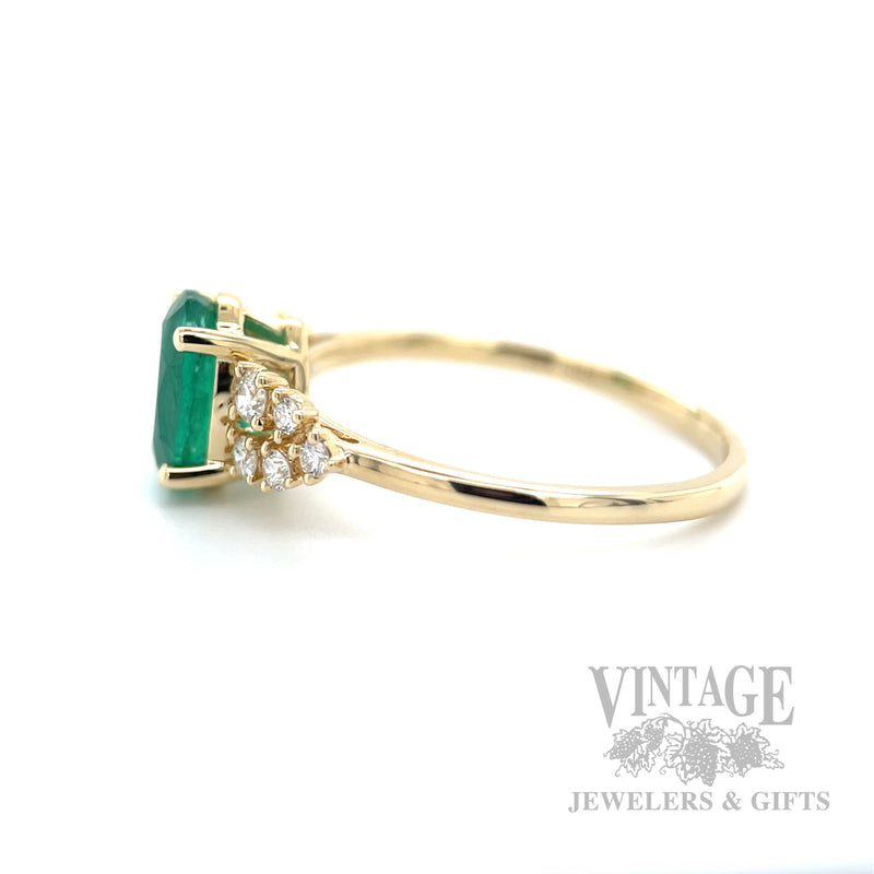 Solitaire Emerald Diamond Accented 14k Gold Ring Side View