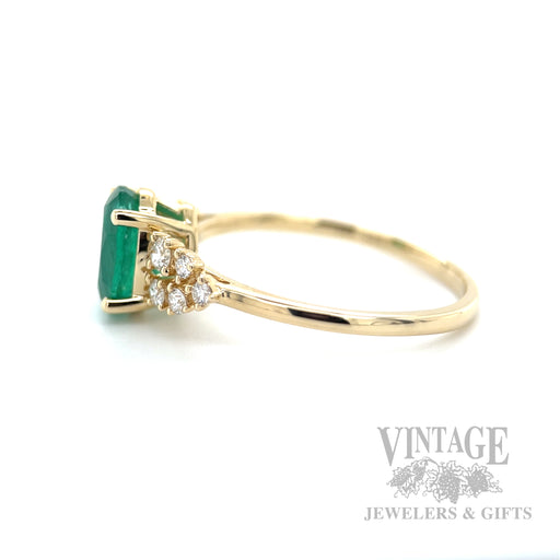 Solitaire Emerald Diamond Accented 14k Gold Ring Side View
