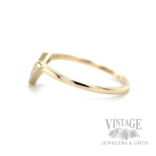 Diamond Accented Chevron 14k Gold Ring Scale View