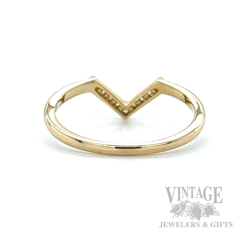 Diamond Accented Chevron 14k Gold Ring Back/Interior View
