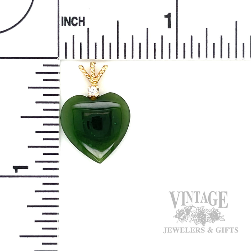 Carved Heart Nephrite Jade Diamond Accented 14k Gold Pendant