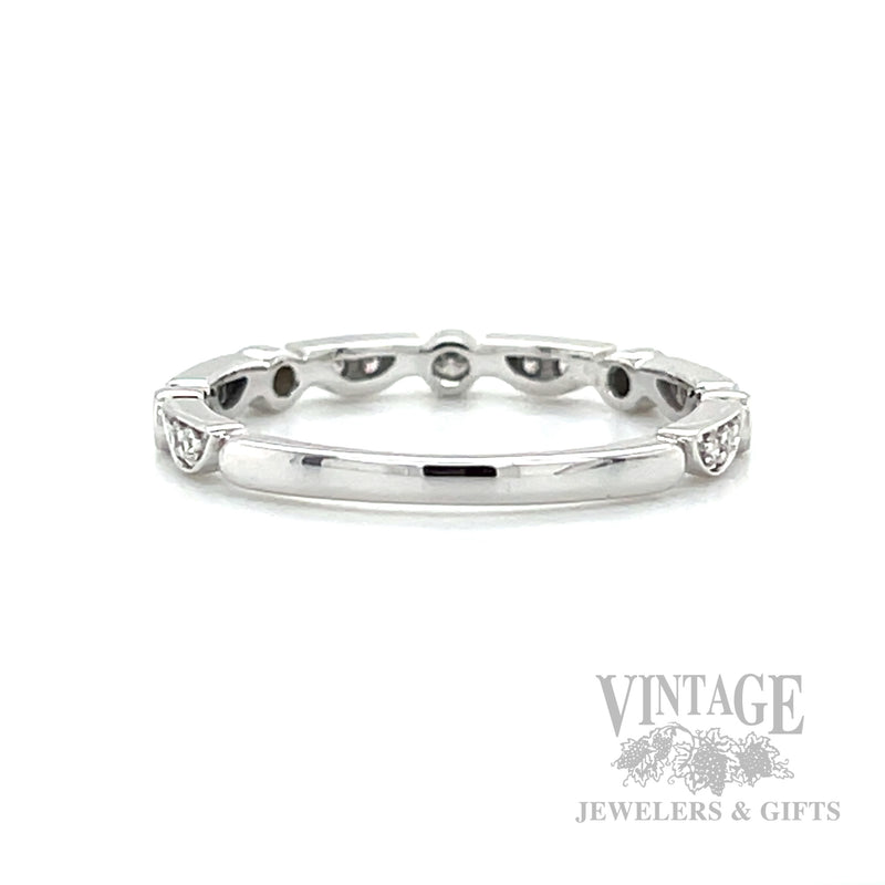 Half Moon Bezeled Diamonds Stackable 14k White Gold Band Back/Interior