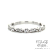 Half Moon Bezeled Diamonds Stackable 14k White Gold Band Front View