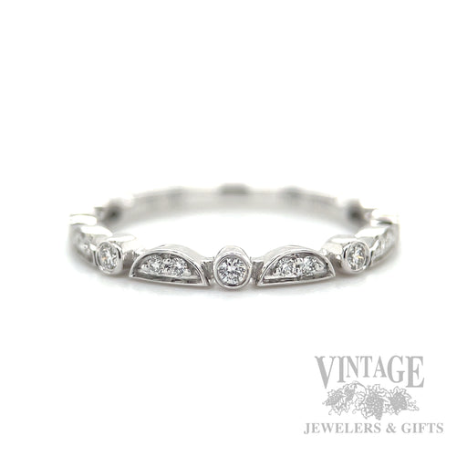 Half Moon Bezeled Diamonds Stackable 14k White Gold Band Front View