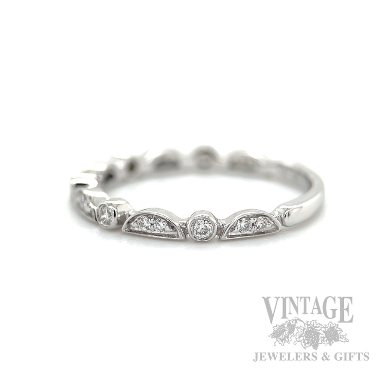Half Moon Bezeled Diamonds Stackable 14k White Gold Band Side View
