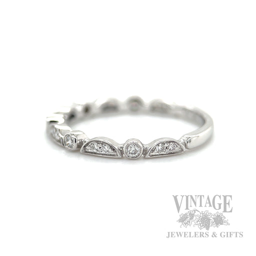 Half Moon Bezeled Diamonds Stackable 14k White Gold Band Side View