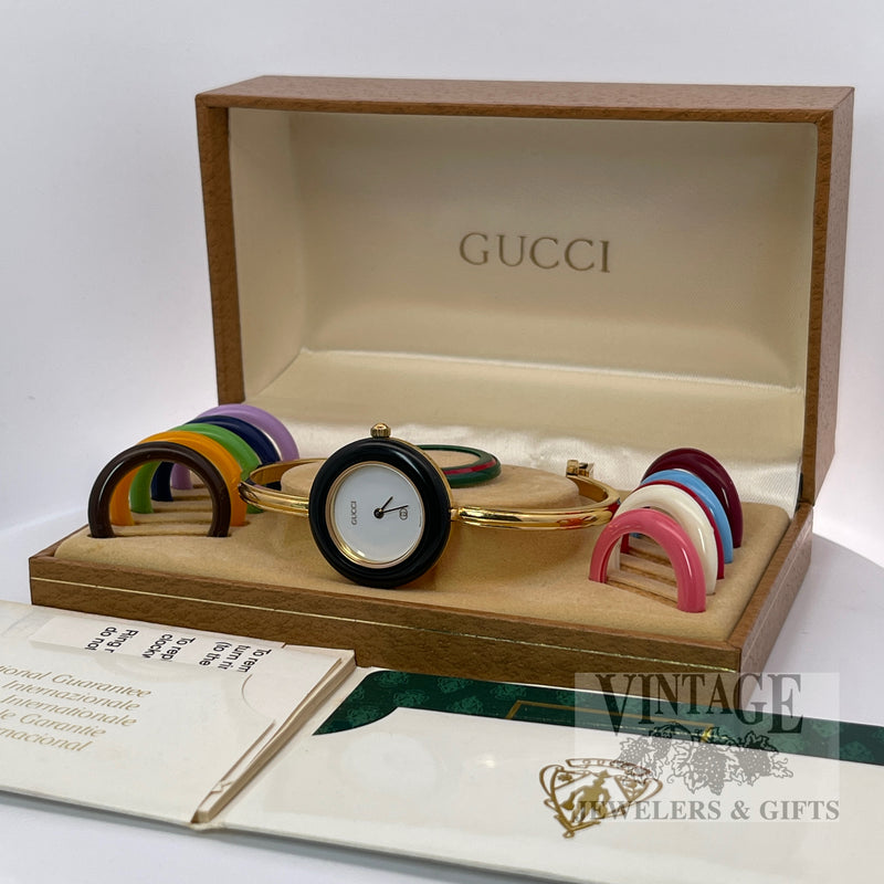 Vintage Gucci 1100-L  Interchangable Bezel Watch Original Box and Papers