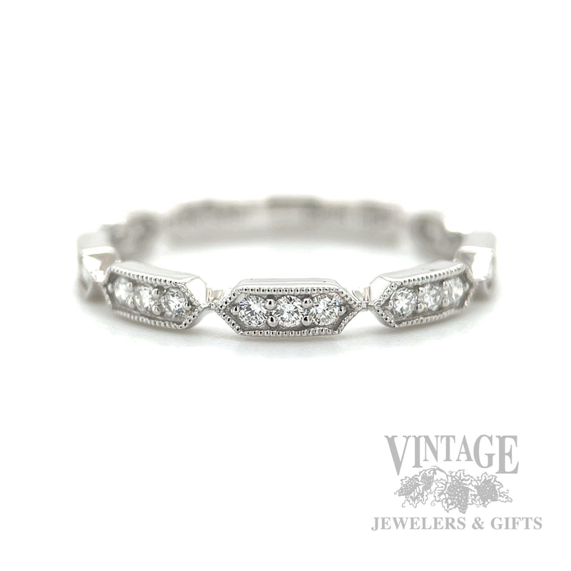 Milgrain Hexagonal Bezel Diamond Accented 14k White Gold Ring