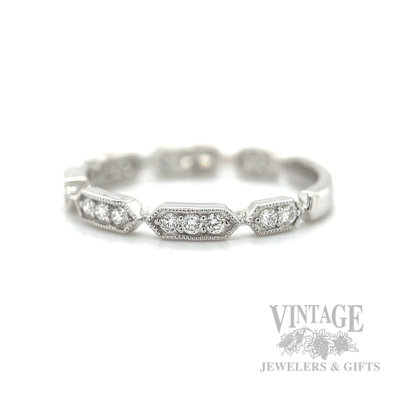 Milgrain Hexagonal Bezel Diamond Accented 14k White Gold Ring