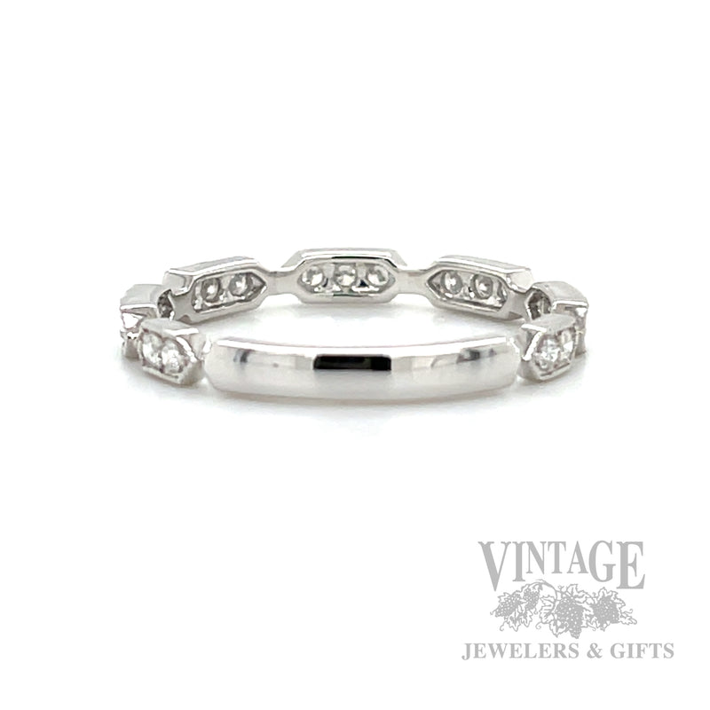 Milgrain Hexagonal Bezel Diamond Accented 14k White Gold Ring