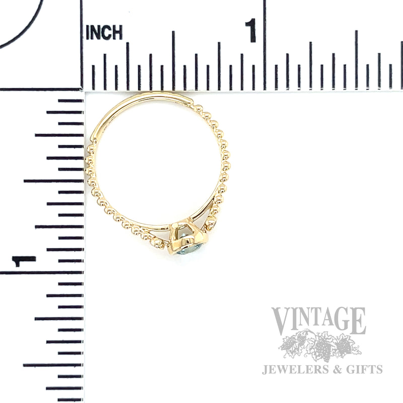 Beaded Blue Zircon Diamond Accented 14k Gold Ring Scale View