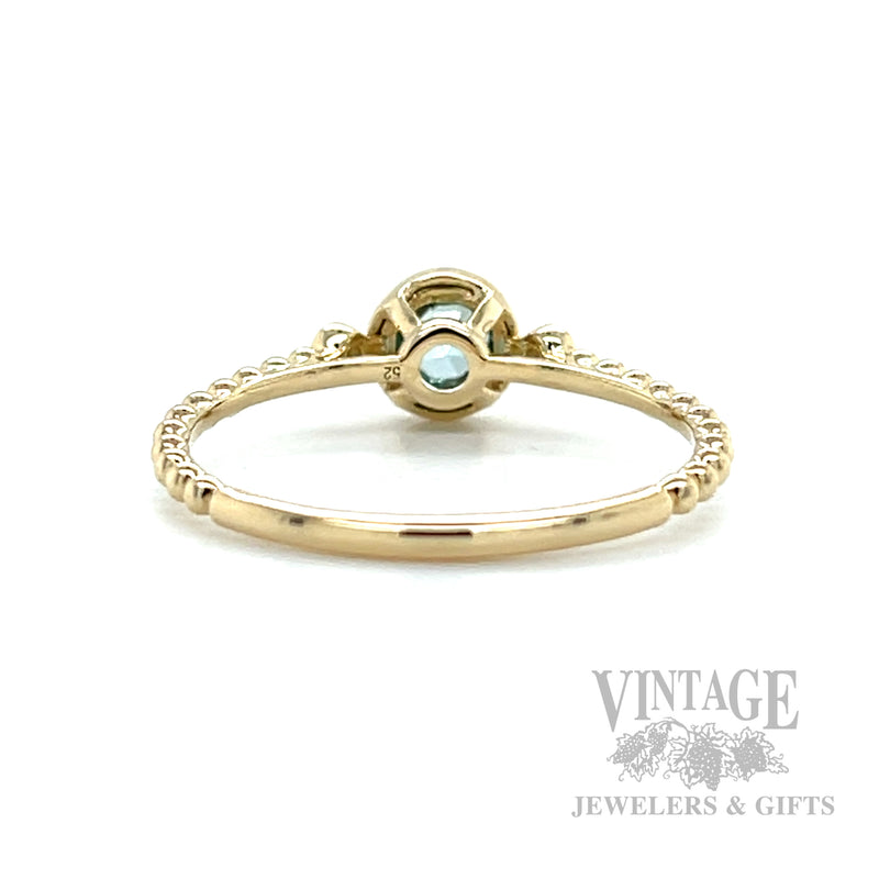 Beaded Blue Zircon Diamond Accented 14k Gold Ring Back/Interior View