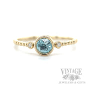Beaded Blue Zircon Diamond Accented 14k Gold Ring Front View
