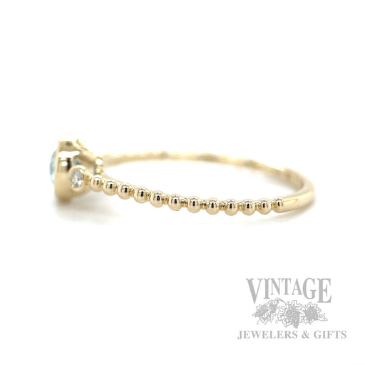 Beaded Blue Zircon Diamond Accented 14k Gold Ring Side View