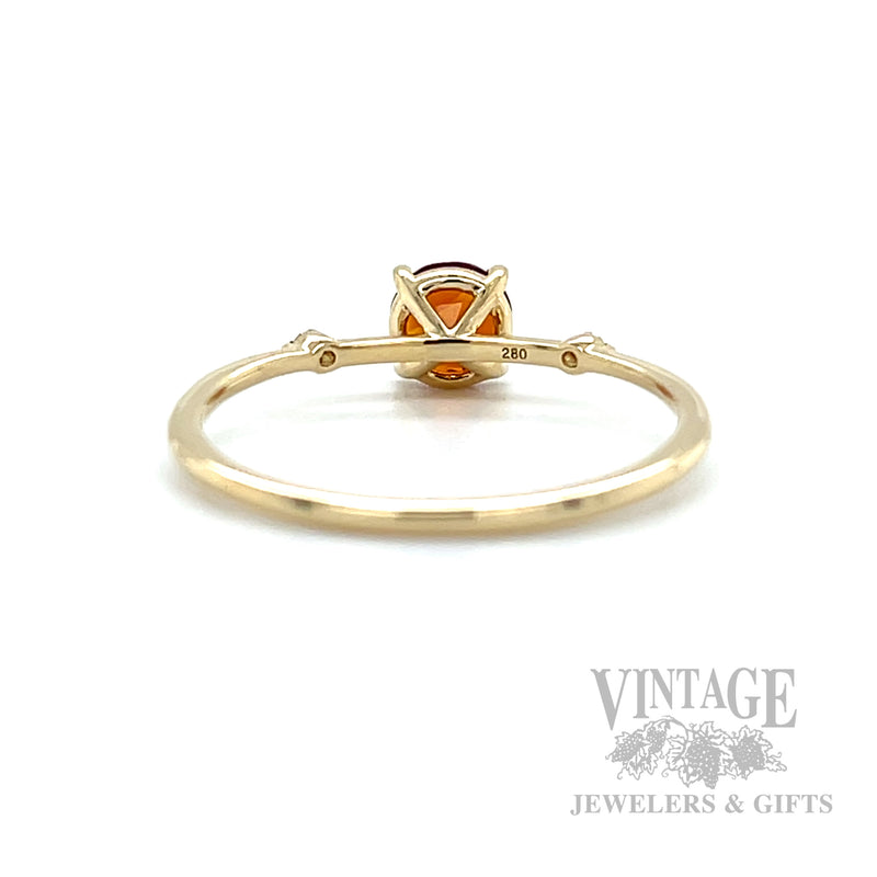 Solitaire Citrine Diamond Accented 14k Gold Ring Interior/Back View