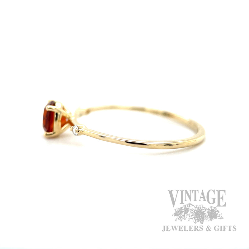 Solitaire Citrine Diamond Accented 14k Gold Ring Side View