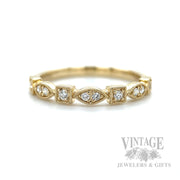 Milgrain Mixed Cut Diamond Accented 14k Gold Ring Front View