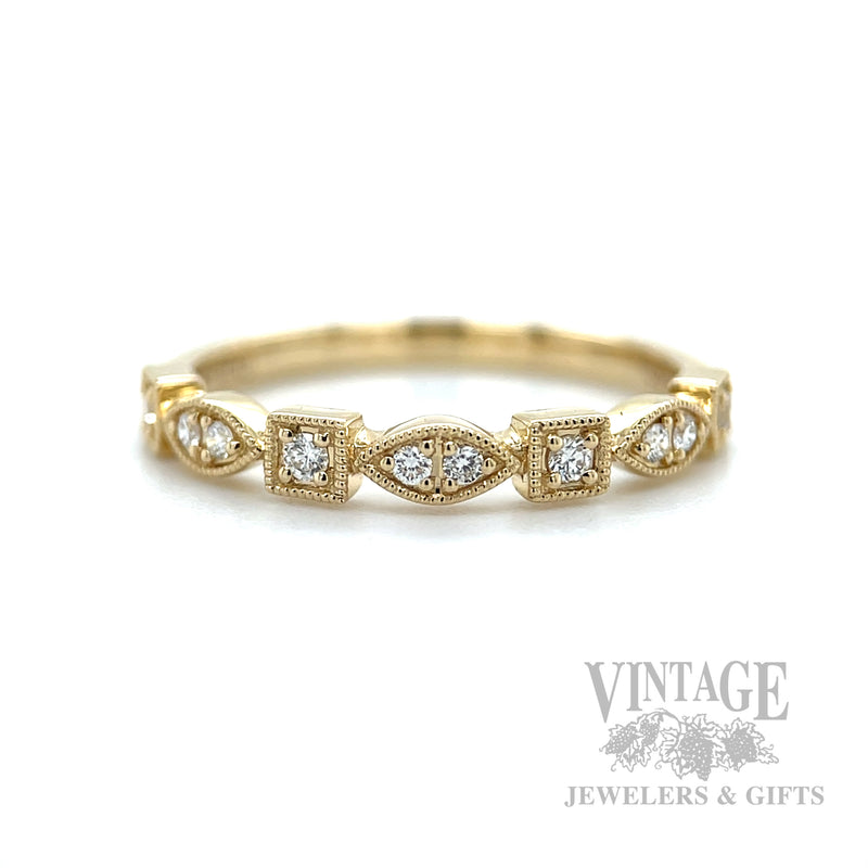 Milgrain Mixed Cut Diamond Accented 14k Gold Ring Front View