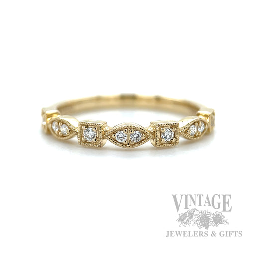 Milgrain Mixed Cut Diamond Accented 14k Gold Ring Front View