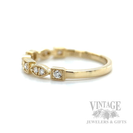 Milgrain Mixed Cut Diamond Accented 14k Gold Ring Side View