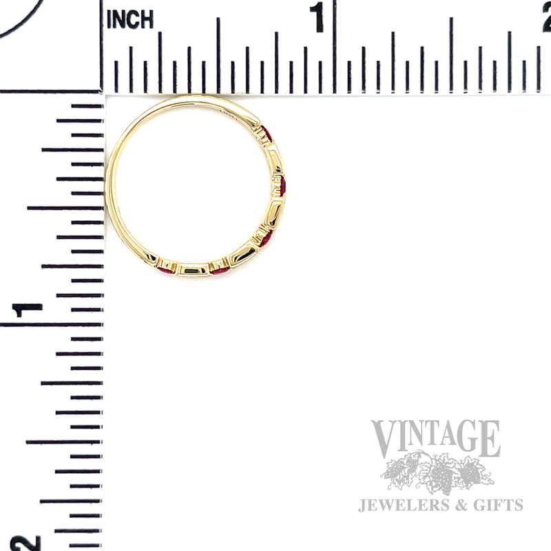 Ruby and Diamond Accented 14k Gold Milgrain Ring Scale View