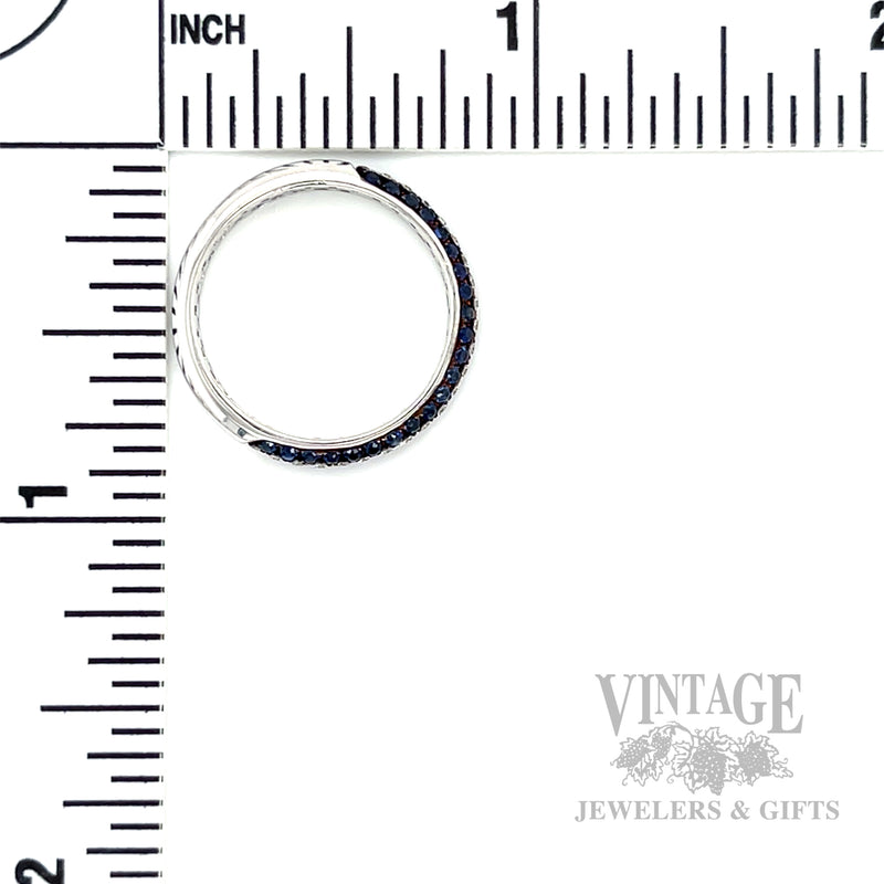 Blue Sapphire Diamond Line 18k White Gold Ring Scale View