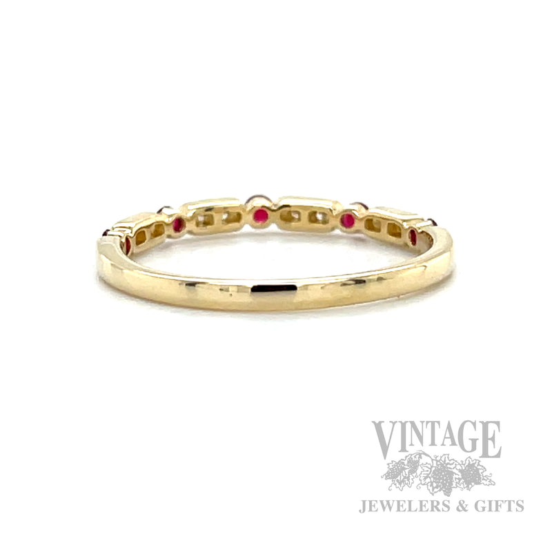 Ruby and Diamond Accented 14k Gold Milgrain Ring Back/Interior View