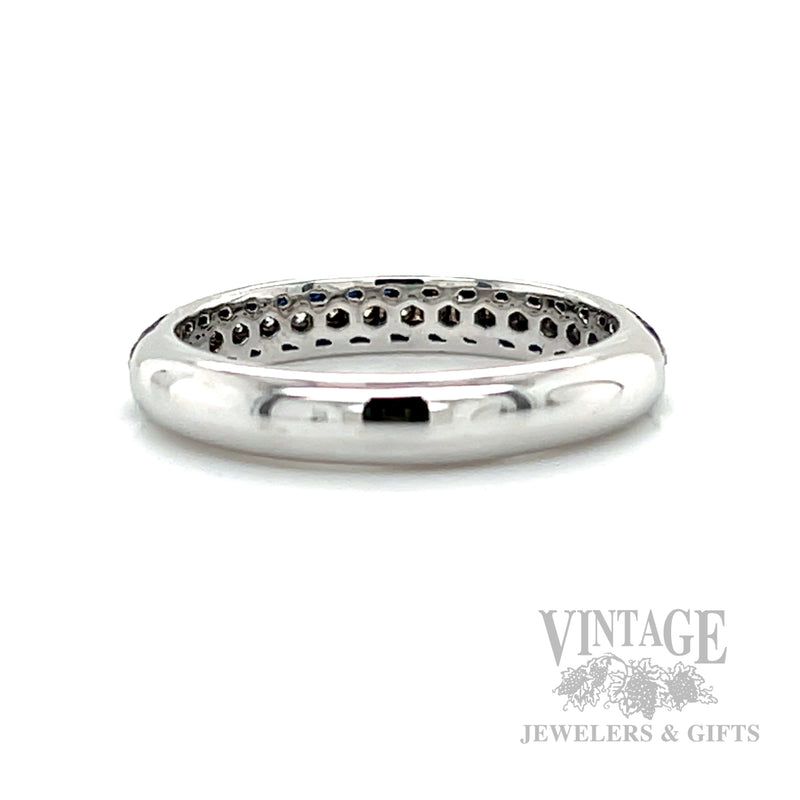 Blue Sapphire Diamond Line 18k White Gold Ring Back/Interior View