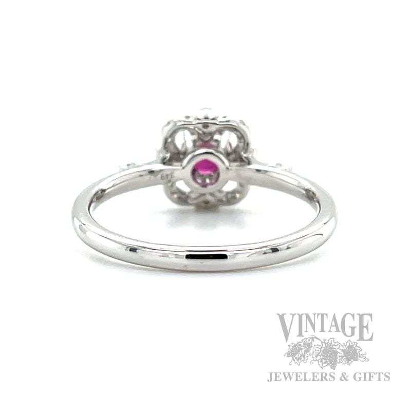 Clover Halo Ruby Diamond Accented 14k White Gold Ring