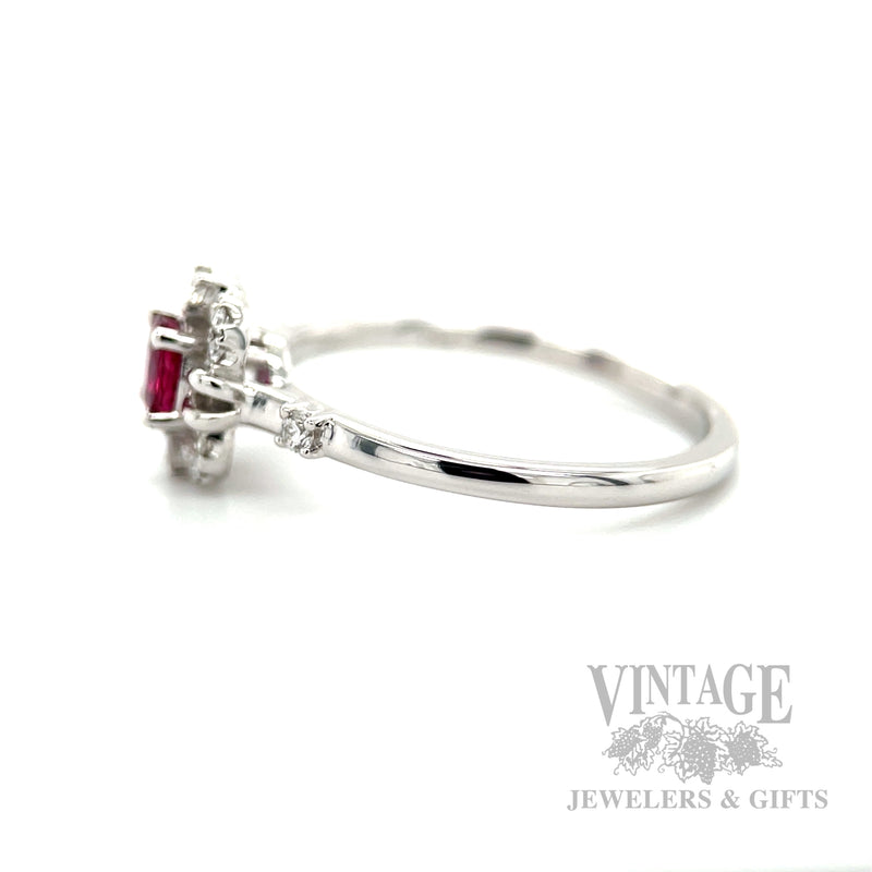 Clover Halo Ruby Diamond Accented 14k White Gold Ring