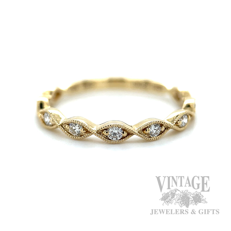 Twisted Marquise Shaped Diamond Accented 14k Gold Ring Detailed View