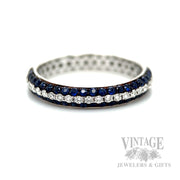 Blue Sapphire Diamond Line 18k White Gold Ring Detailed View