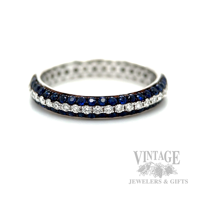 Blue Sapphire Diamond Line 18k White Gold Ring Detailed View