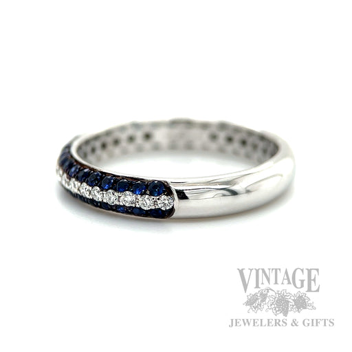 Blue Sapphire Diamond Line 18k White Gold Ring Side View