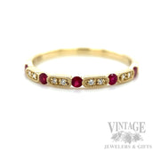 Ruby and Diamond Accented 14k Gold Milgrain Ring Detailed View