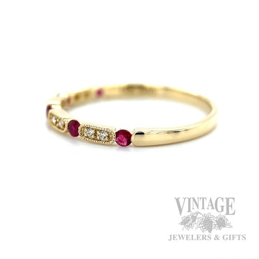 Ruby and Diamond Accented 14k Gold Milgrain Ring Side View