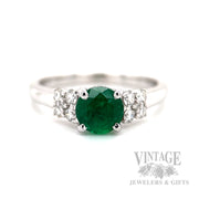 Solitaire Emerald Diamond Accented 14k White Gold Ring Detailed View